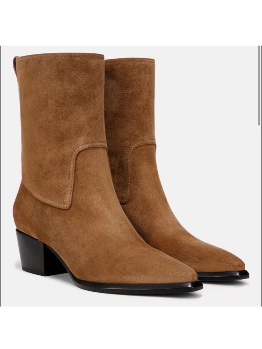 Vince Arlington Suede Boots Western Tan Leather Brown Pull On Size 7.5